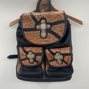 Love Creek Black Leather Western Purse Tooled Southern Cross w/ Rhinestones
